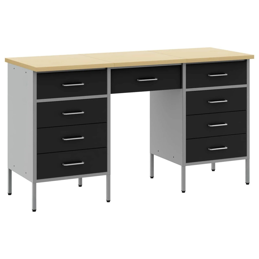 vidaXL Werkbank mit Schubladen und Pegboard, 3-teiliges Set, Schwarz, B/T/H: 150 x 55 x 85 cm - Bild 2