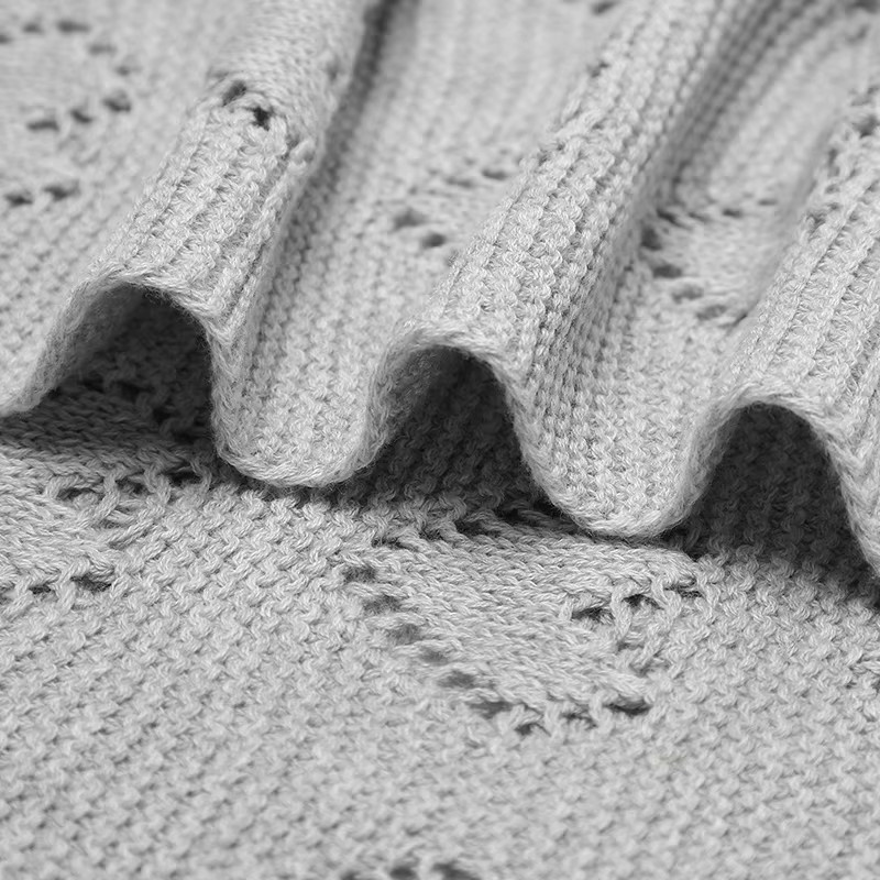 Mimixiong Baby Strickdecke aus Baumwolle für Neugeborene und Kinder, Grau, B x T: 100 x 80 cm - Bild 2