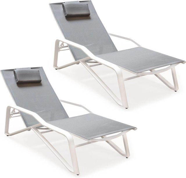 Osoltus 2er Set VIDA Sonnenliegen aus Aluminium und Textilene in Weiß mit Kissen und verstellbarer Rückenlehne - Bild 1