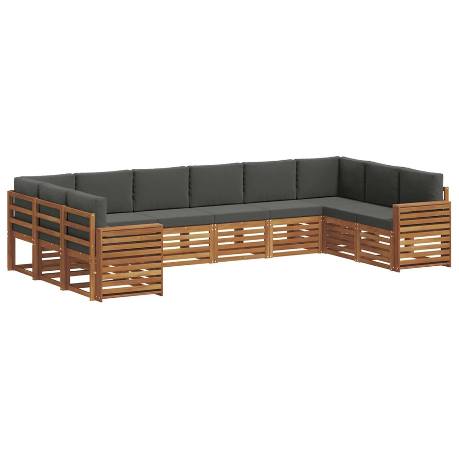 vidaXL Sofagarnitur 10-teilig aus Massivholz Akazie in Natur und Anthrazit mit Sitz- und Rückenkissen im modernen Latten-Design - Bild 2