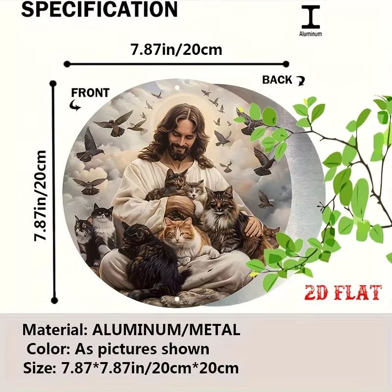 CIFBUY Vintage Jesus mit Katzen Wandkunst Rundes Aluminium Metallschild für Home Bar Cafe Dekor - Bild 2