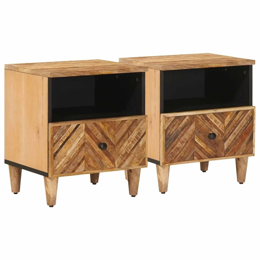 Set aus 2 vidaXL Nachttischen aus Massivholz Mango in Braun, B/T/H: 50 x 33 x 60 cm - Bild 2