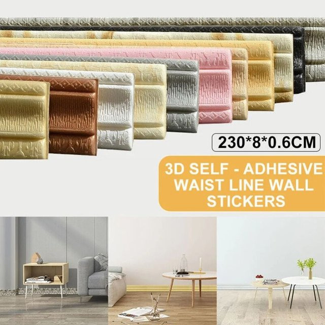 Selbstklebende 3D-Schaum Wandkante Streifen Aufkleber in Gelb, wasserdichte Sockelleiste zur Wanddekoration, Länge: 230 cm - Bild 1