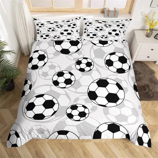 Fußball Bettwäsche Set mit geometrischem Muster aus Mikrofaser für Kinder und Jugendliche, 3-teilig, B/H: 140 x 210 cm - Bild 1