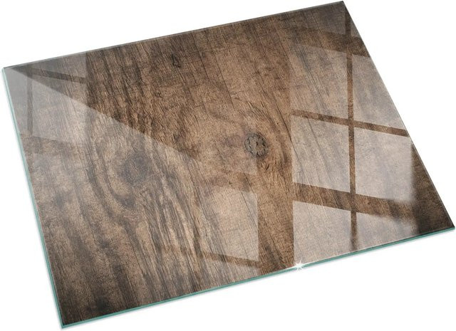 Tulup Glasplatte für Kamin mit natürlichem Holzmuster in Braun, B/T: 120 x 80 cm - Bild 1