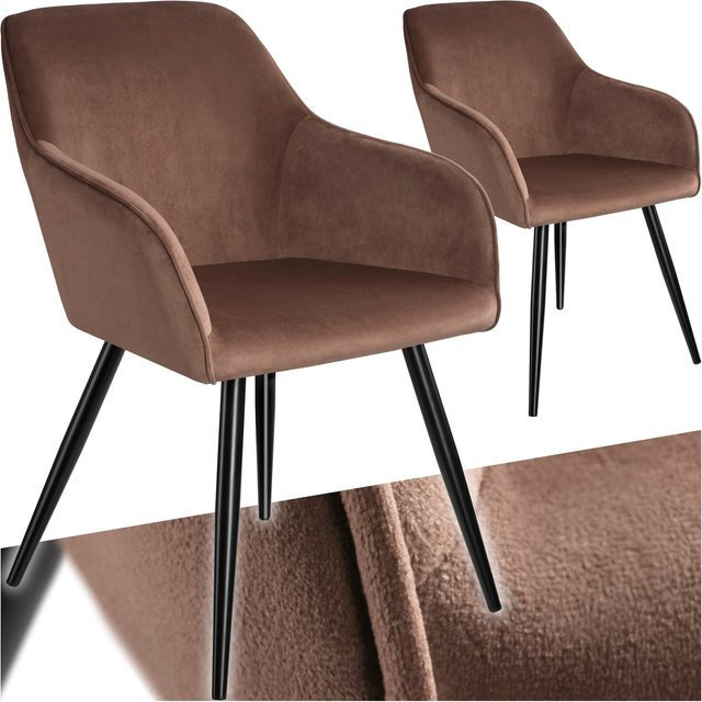 tectake Marilyn Esszimmerstuhl 2er Set gepolstert in Samtoptik mit Stahlbeinen Braun Schwarz B/T/H: 58 x 62 x 82 cm - Bild 1