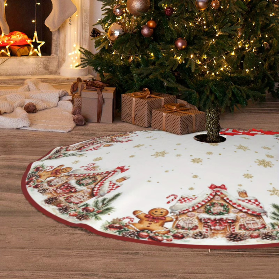VIKAMA Weihnachtsbaumrock mit Cartoon-Lebkuchenmann Design in Mehrfarbig, Textil-Deko für deinen Weihnachtsbaum - Bild 3