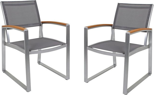 DELUKE Gartenstuhl 2er Set ANDRE mit Armlehnen aus Aluminium und Kunststoffgewebe in Hellbraun, wetterfeste Gartenstühle für Terrasse und Outdoor, B/T/H: 56 x 84 x 110 cm, 44 x 44 cm Sitzfläche - Bild 1