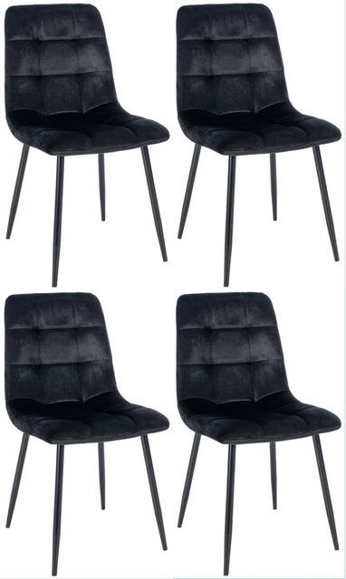 DELUKE Esszimmerstühle 4er Set VOUL, Polsterstühle aus Samt in Schwarz, gesteppt, modern mit Bodenschonern - Bild 1