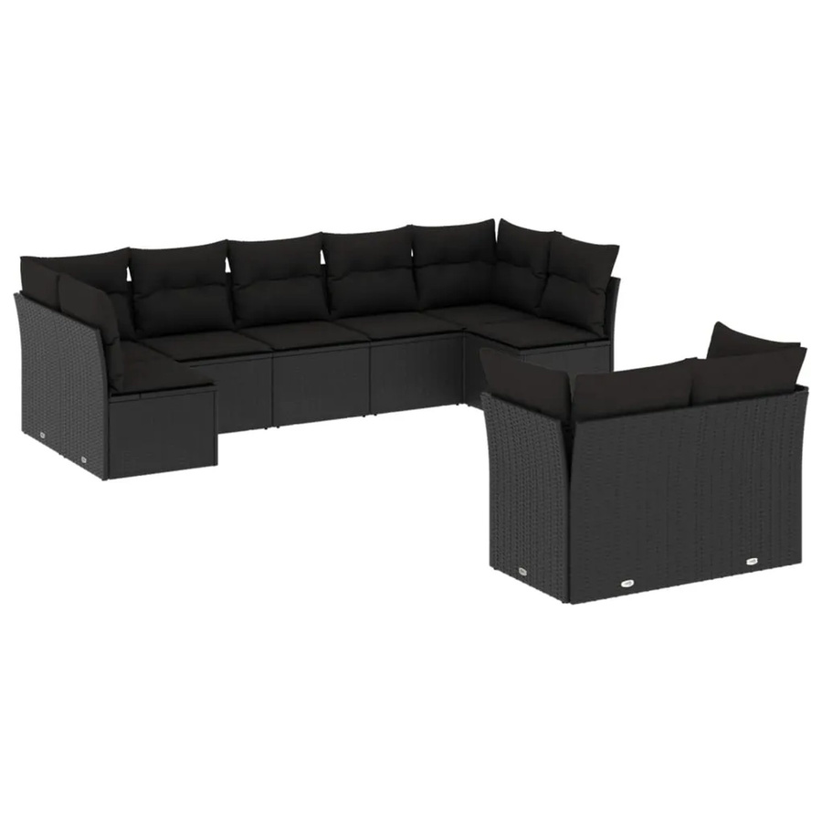vidaXL 9-tlg. Garten-Sofagarnitur in U-Form aus Poly-Rattan in Schwarz mit Sitzkissen und Rückenkissen - Bild 2