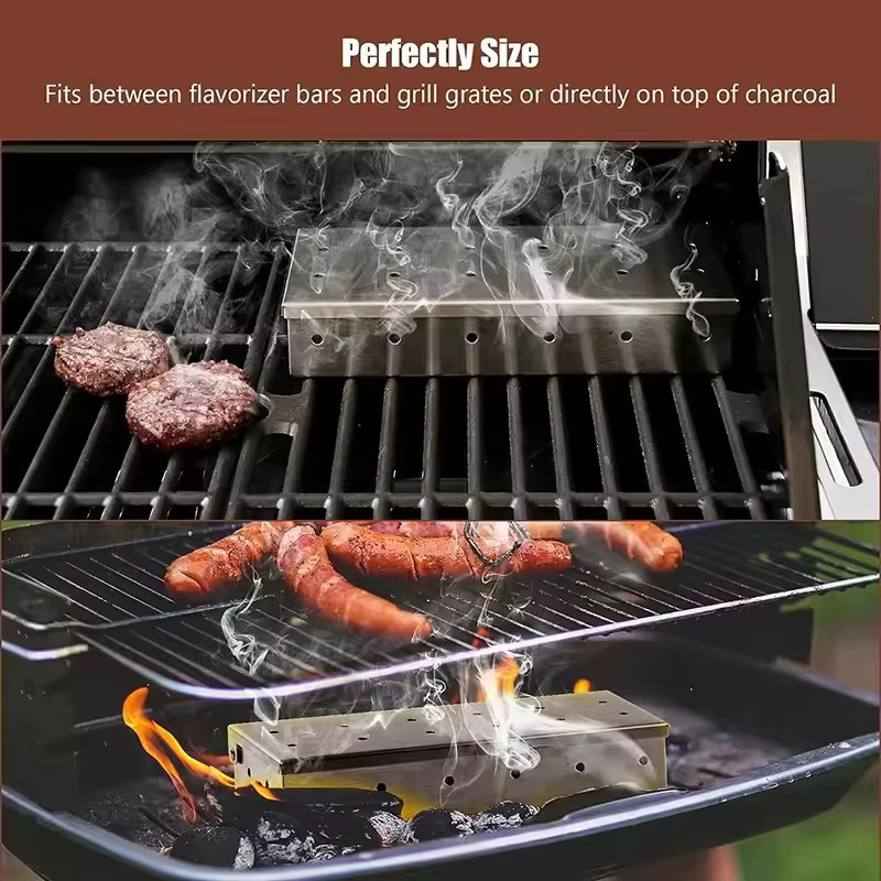 Edelstahl Räucherbox in Silber mit Holzspänen für Gasgrills und Grillzubehör - Bild 6