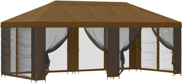 vidaXL Pavillon mit Seitenwänden in Taupe und Schwarz aus Polyester und Stahl, B/T/H: 600 x 300 x 276,5 cm