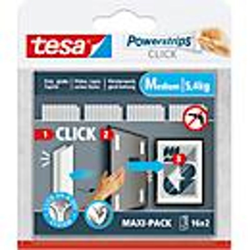 Tesa Powerstrips CLICK Medium selbstklebende Wandbefestigung, 16 Paar, weiß - Bild 3