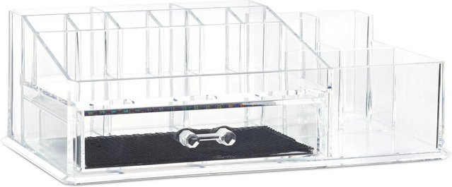 Relaxdays Make Up Organizer aus Acryl in Transparent mit 16 Fächern und Schublade, B: 28 cm, T: 10 cm, H: 18 cm - Bild 1