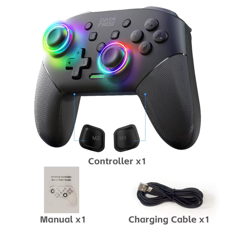 DATA FROG Wireless Pro Controller für Nintendo Switch OLED, Lite und PC in Schwarz mit 6-Achsen-Gyro, Turbo-Funktion und Vibration - Bild 6