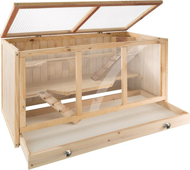 tectake Nagerkäfig Goldie aus Holz in Braun mit 3 Etagen und 2 Rampen, B/T/H: 95 x 50 x 50 cm - Bild 1