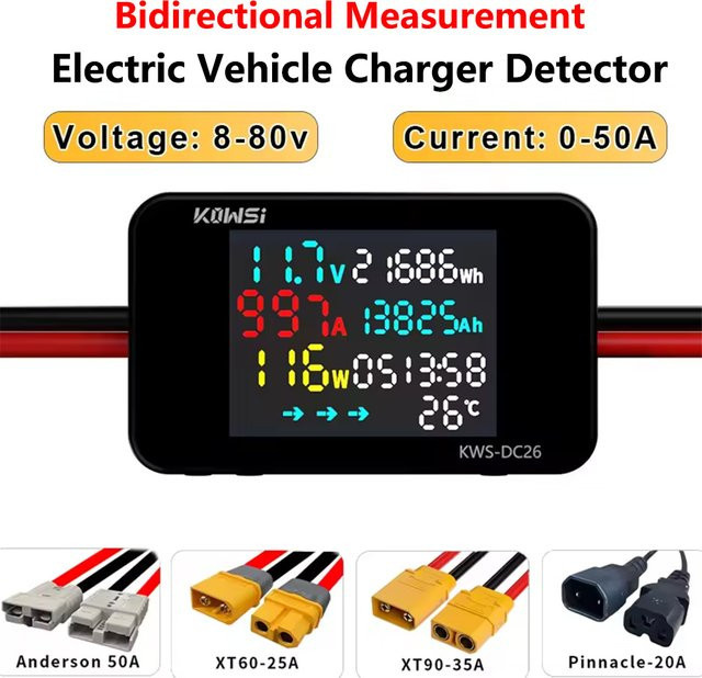 RUIBOZHI KWS-DC26 Batterieladegerät Tester mit LCD-Anzeige und bidirektionaler Messung DC8-80V 20A/25A/35A/50A Amperemeter und Batteriestanddetektor - Bild 1