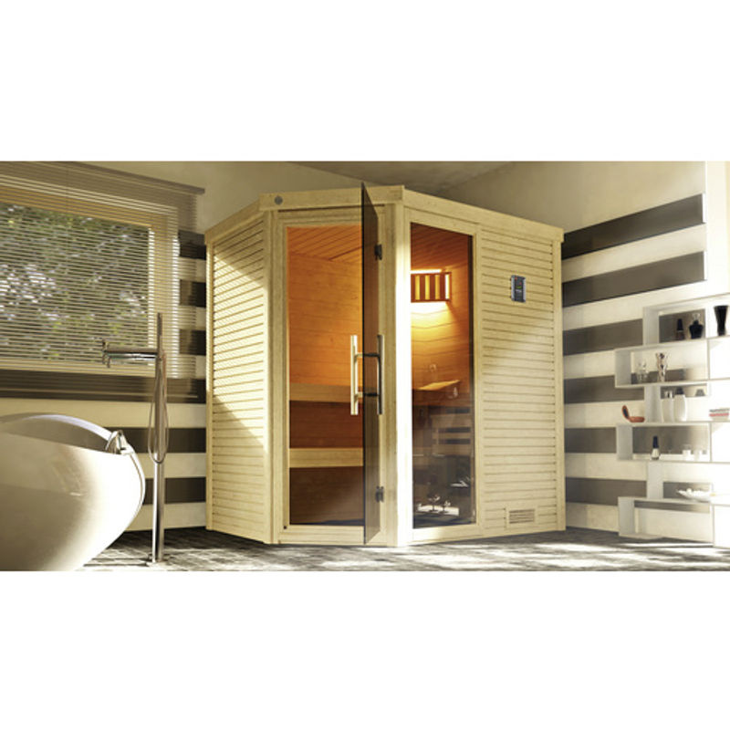 WEKA Ecksauna Cubilis 2 aus Fichtenholz mit Fenster, braun, B/T/H: 195 x 205 x 195 cm - Bild 2