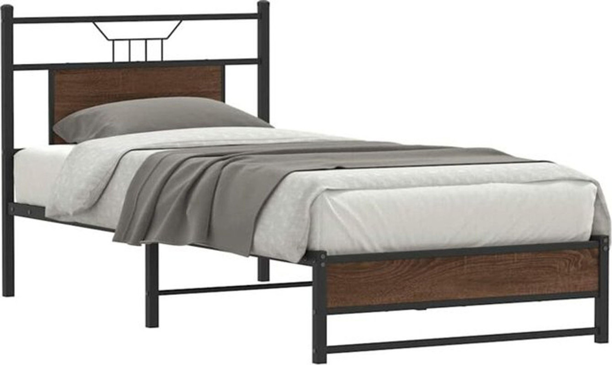 Vidaxl Metallbett im Industrial Design aus Holzwerkstoff und Stahl, Braun, B: 75 cm, L: 190 cm - Bild 1