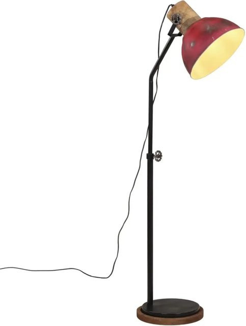 vidaXL Stehleuchte im Industrie-Stil aus Mango-Massivholz und Eisen, Farbe: Rot, E27, Höhe: 100-150 cm, Breite: 30 cm, Tiefe: 30 cm - Bild 1