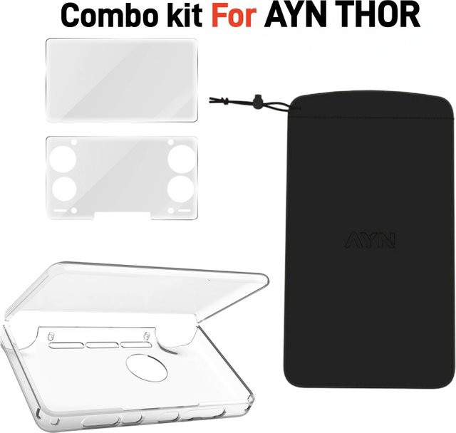 AYN THOR Gaming-Konsolen-Zubehörpaket 4-in-1 in Schwarz mit ergonomischem TPU-Griff, stoßfester Tragetasche und HD Gehärtetem Glas Displayschutz - Bild 1