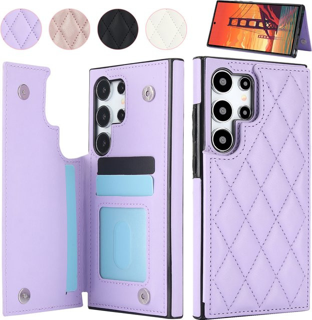 Leder-Brieftaschen-Hülle mit Doppelknopf und Duftkartenhalter für Samsung Galaxy S26 Ultra S26 Plus S26 A16 A17 A26 A35 A36 A56 in Gold und Purple - Bild 1