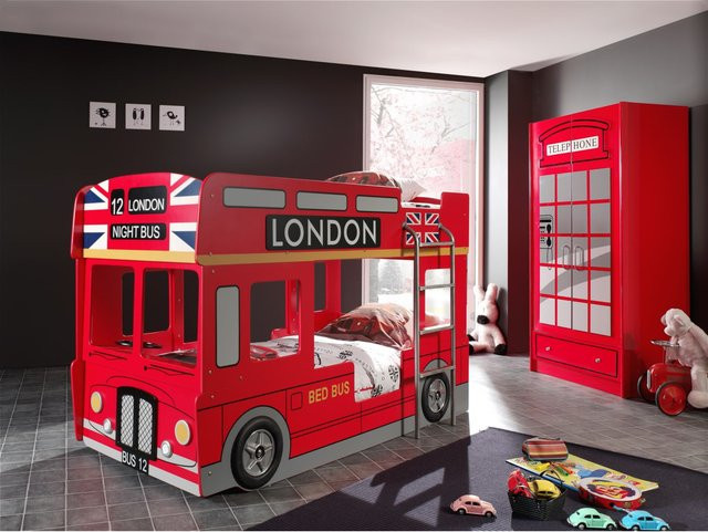 Vipack Etagenbett London Bus für Kinder in Rot aus lackiertem Holz - Bild 1
