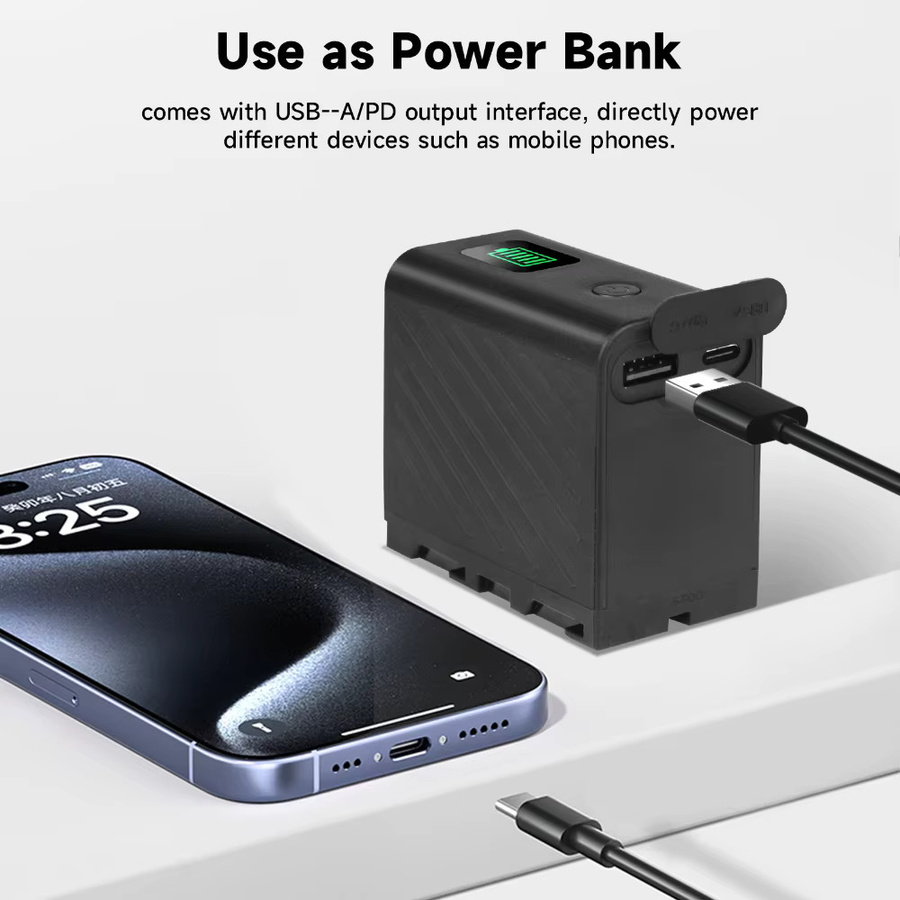 Sony Akku mit 6000 mAh und Typ-C-Anschluss für NP-F750 NP-F770 NP-F550 LED-Betriebsanzeige in Schwarz - Bild 6