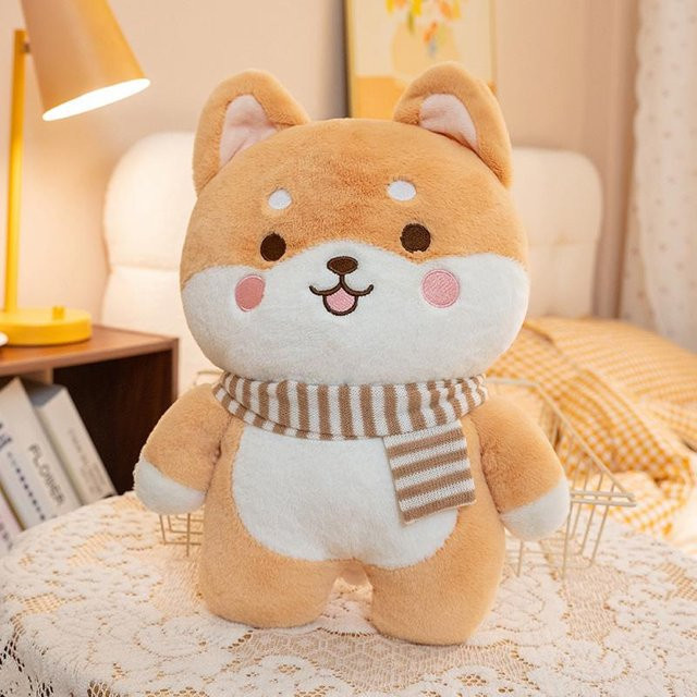 Yiran Health & Beauty Shiba Inu Kissen Plüschtier, Braun Grau, 25cm - Bild 1