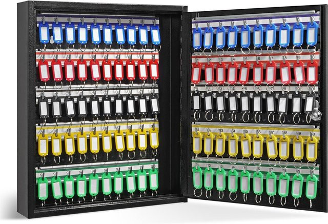 Schrankschlüsselkasten von Buying Solutions, MB mit 100 Schlüsseln, verstellbaren Einlegeböden und bunten Schlüsselanhängern aus Stahl, Multicolor - Bild 1