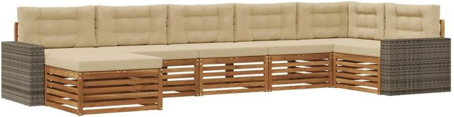 vidaXL Outdoor-Sofagarnitur aus Massivholz Akazie in Natur und Beige mit 7 Kissen im modernen Latten-Design - Bild 1