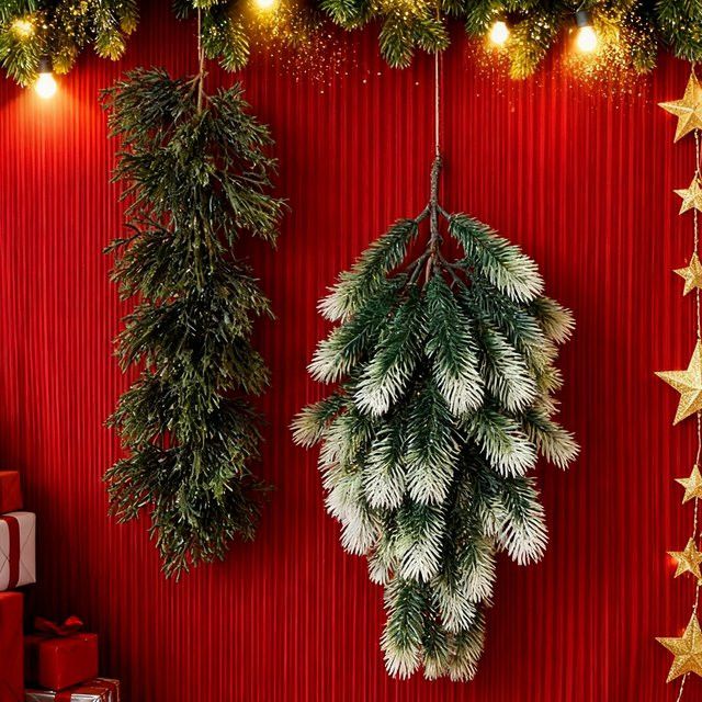 Künstlicher Kiefernnadel-Kranz aus Kunststoff in Grün für Weihnachtsdekoration und Garten-DIY - Bild 1