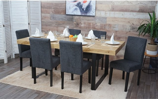 6er-Set MCW Esszimmerstühle Littau aus Textil in Anthrazitgrau mit Pappelholz-Beinen - Bild 1