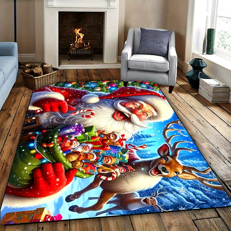 VIKAMA Weihnachtsteppich mit Weihnachtsmann-Motiv als dekorativer Druckteppich für Wohnzimmer und Schlafzimmer - Bild 3