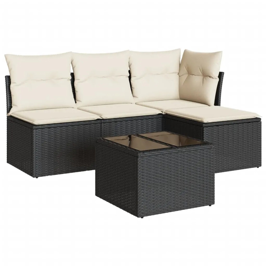 vidaXL 5-tlg Garten-Sofagarnitur in L-Form aus Poly-Rattan und pulverbeschichtetem Stahl mit Kissen in Schwarz - Bild 2