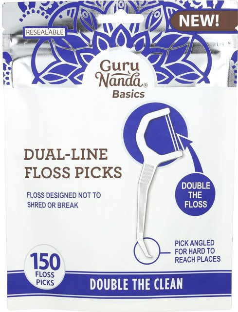 GuruNanda Basics Dual Line Floss, 150 Einweg-Zahnseide, Blue - Bild 1