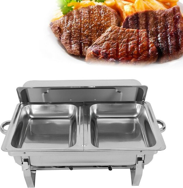 Bymaocar Edelstahl Chafing Dish in Silber mit faltbarem Rahmen, 2 Lebensmittelpfannen und Kraftstoffheizung für Buffet und Bankett, Volumen: 7,5 l - Bild 1