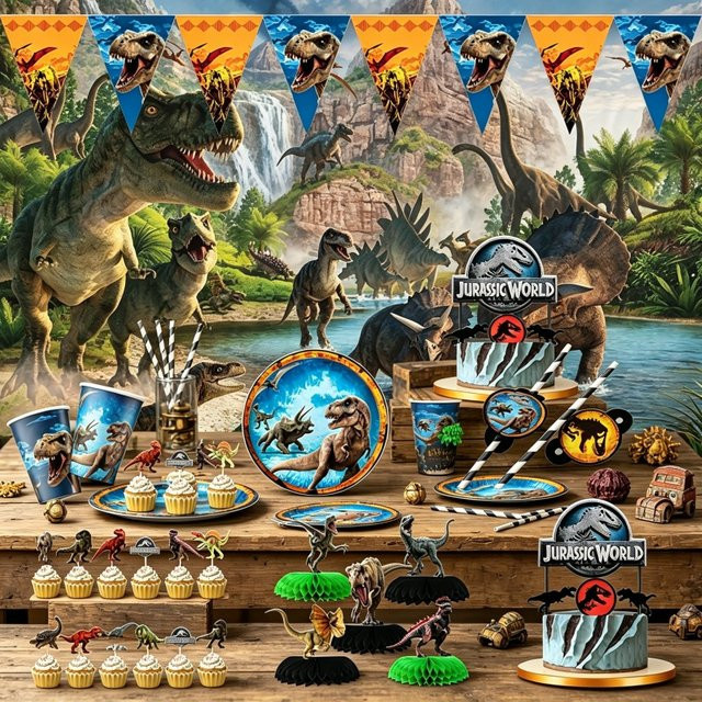 Warner Bros. Jurassic Park Dinosaurier Einweggeschirr Waben-Spiralteller in Multicolour - Bild 1