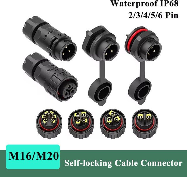 DIVEDEER Wasserdichter selbstsichernder Kabelstecker IP67 in Schwarz, lötfreier Luftfahrtstecker für M20 M16, 10–25 A, für Panel-Montage vorne oder hinten - Bild 1