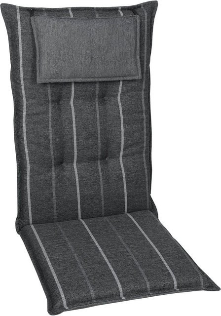 GO-DE TEXTIL Gartenauflage für Hochlehner, 2er Set, anthrazit, reversible Wendauflage aus Polyester mit Schaumstofffüllung - Bild 1