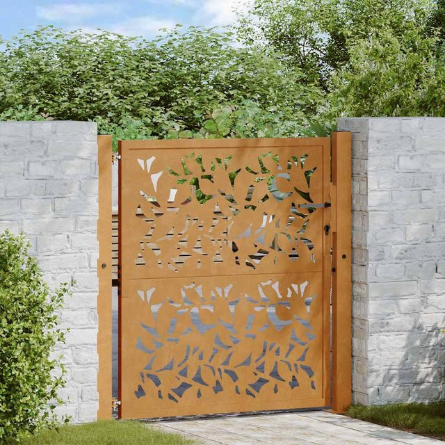 vidaXL Gartentor aus Stahl mit Blattdesign in Braun, B/H: 105 x 110 cm - Bild 2