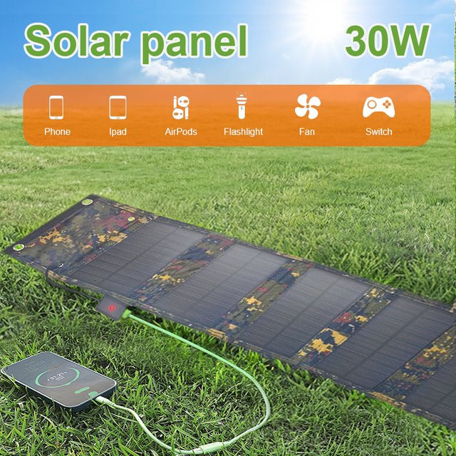 LEAORLD 30W Solarpanel-Ladegerät, faltbares Monokristallin Solar-Handy-Ladegerät mit USB-A Anschluss in Grün - Bild 1