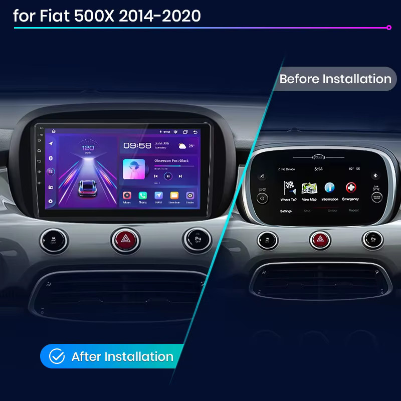 Junsun Android Auto Autoradio für Fiat 500X mit Wireless Apple CarPlay, 9.0 Zoll IPS Touchscreen, Bluetooth und Multimedia Videoplayer, Schwarz, 2 Din - Bild 2