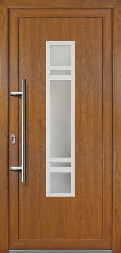 Meeth Kunststoff-Haustür Signum Exklusiv in Golden Oak mit satiniertem Glaseinsatz, nach innen öffnend, Höhe: 208,0 cm, Breite: 98,0 cm, Tiefe: 7,0 cm - Bild 1