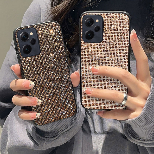 Glitzernde Schutzhülle mit Shiny Grid Muster für Xiaomi Poco X3 X4 X5 X6 X7 Pro 5G in Gold - Bild 1