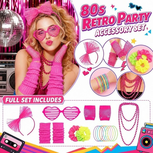 heima B Schmuck-Set, Armband, Stirnband, Stulpen, Handschuhe, Sonnenbrille, Halskette, Rosa, Unisex - Bild 1