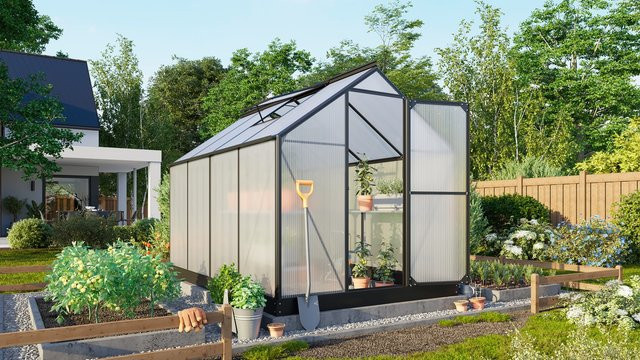 Vitavia Gewächshaus Eos in Schwarz mit 6,0 m² Fläche, Polycarbonat-Platten und Schwingtür, B/H/L: 197,7 x 195,9 x 303,6 cm - Bild 1