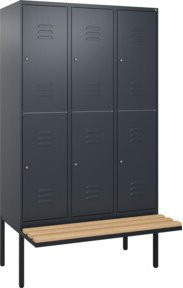 C+P Doppelstock-Spind Classic PLUS Sitzbank mit 3 Abteilen, Buche-Hartholz und Zylinderschloss, B/T/H: 212 x 120 x 81,5 cm - Bild 1