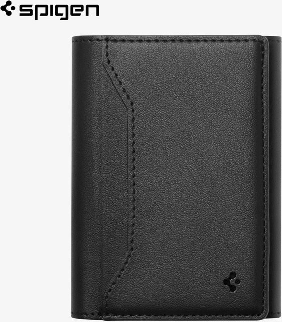 Spigen Magnetische Leder-Brieftasche als Kartenhalter und Schutzhülle für iPhone 12 bis iPhone 17 Pro Max, Schwarz - Bild 1