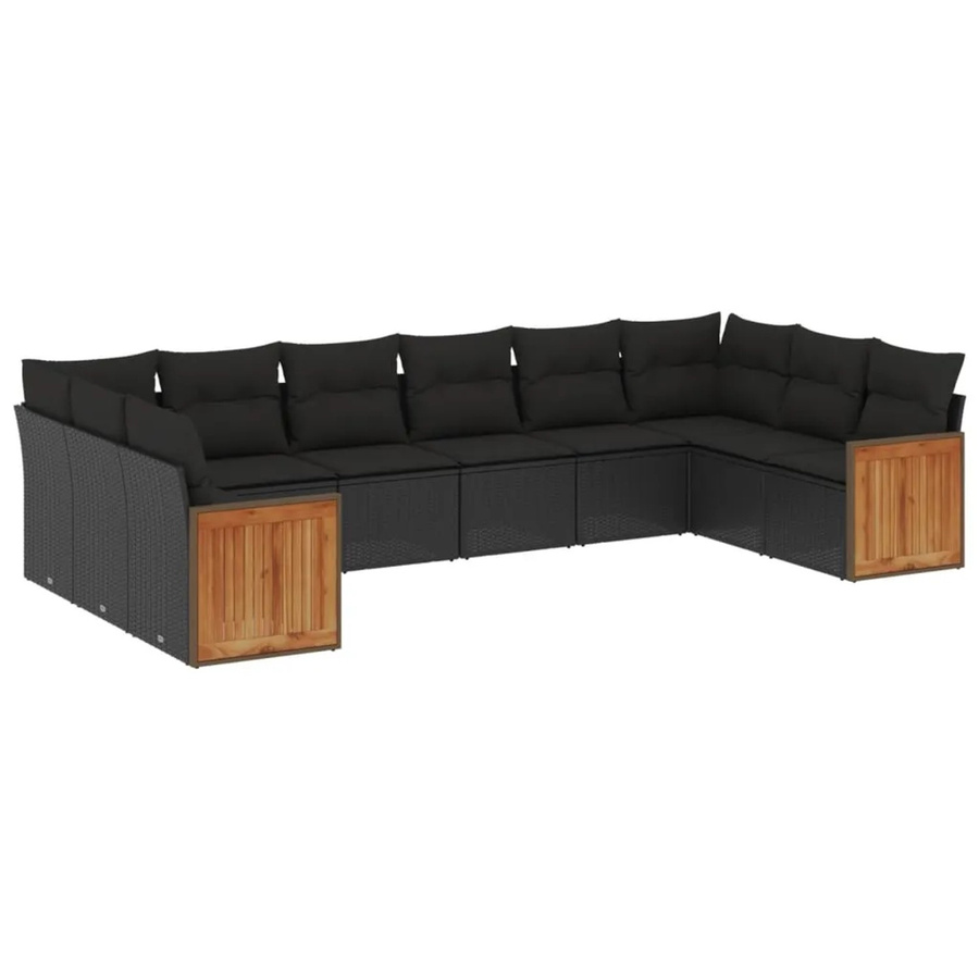 vidaXL 10-tlg. Garten-Sofagarnitur aus Poly-Rattan in Schwarz mit UV-beständigen Kissen - Bild 2